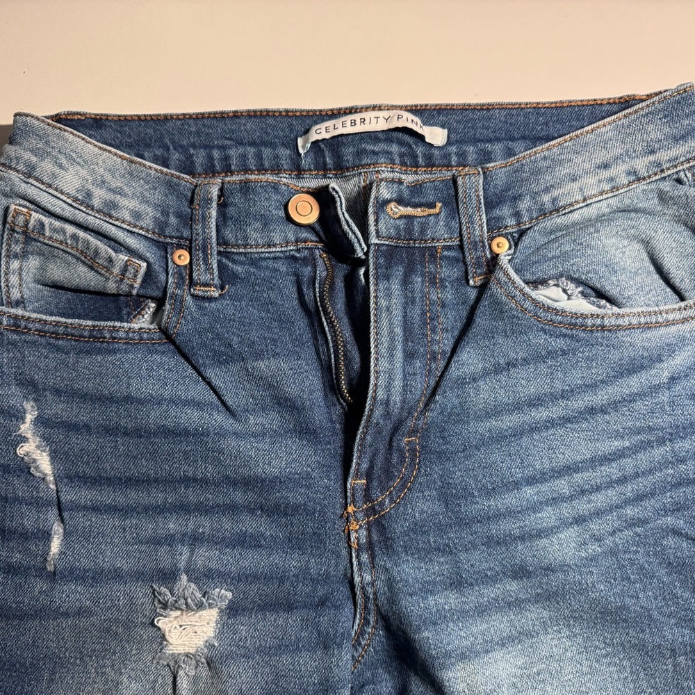 Celebrity Pink Medium Wash Distressed High Wasted Jeans